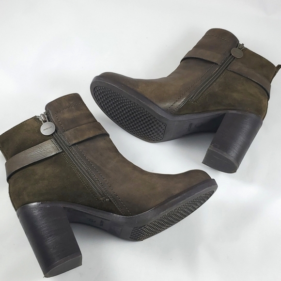 GEOX Respira Leather Ankle Strap Heeled Boots Olive Green Size 10 - Picture 13 of 16